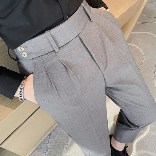 PexFord - High-waisted casual trousers in twill, slim fit.