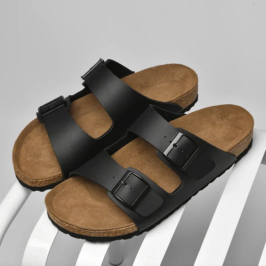 PexFord - Men's casual leather flip-flops with a non-slip design.