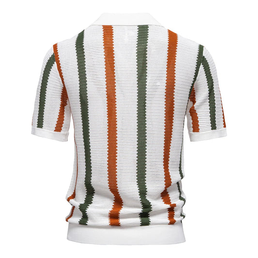 PexFord - Men's polo shirt in ribbed knit, striped, with a comfortable collar.