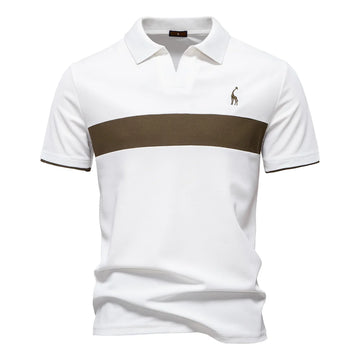 PexFord - Men's polo shirt with V-neck and stripes.