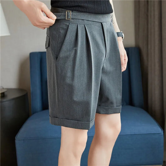 British Style Summer Naples Straight Suit Shorts Men 2022 New Slim Fit Business Formal Knee Length Short Pants Hommes Streetwear