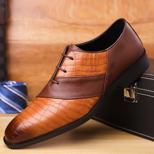 PexFord - Leather dress shoe with laces, pointed toe, and glossy finish.