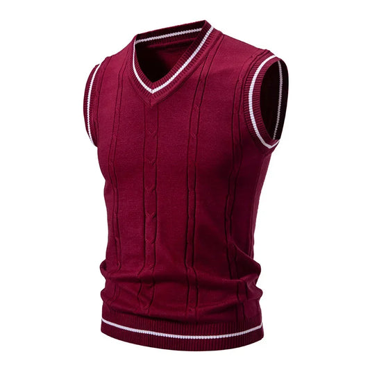 PexFord - Men's sleeveless knit vest with V-neck, slim fit.