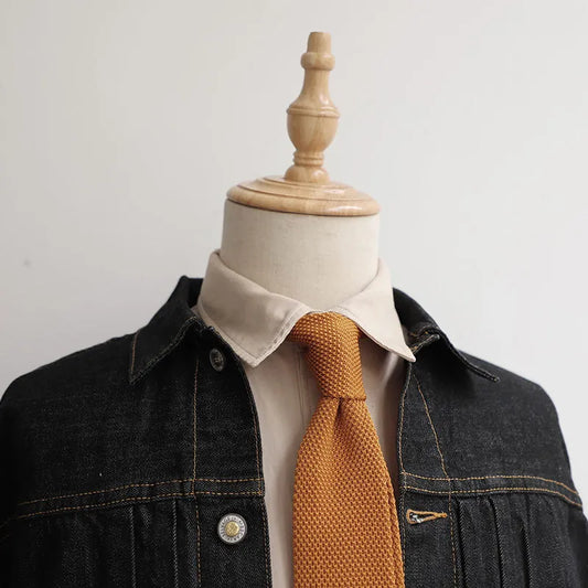 Solid Color Khaki Brown Knitted Ties For Men 6CM Narrow British Casual Neckties Women College Student Knitting Neck Tie Cravat